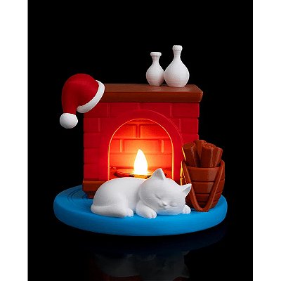 Decoração Natalina Lareira Com Gatinho Led  Peça Decorativa Amarelo
