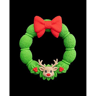 Guirlanda De Natal Decorativa Rena  Enfeite Com Laço Verde