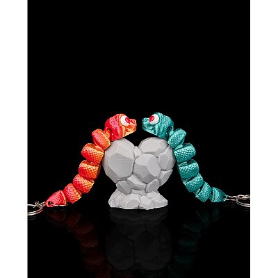 Kit Chaveiros Cobra Articulada E Base Decorativa Laranja