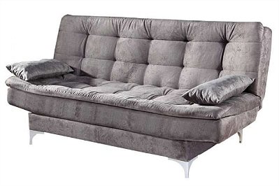 SOFA CAMA PARIS - PE CROMADO - CINZA LISO