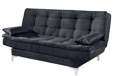 SOFA CAMA PARIS - PE CROMADO- PRETO LISO