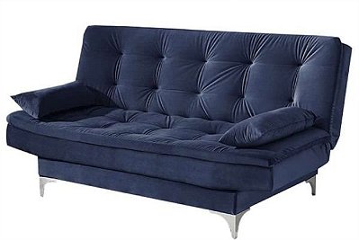 SOFA CAMA PARIS - PE CROMADO - AZUL LISO - AREZZO