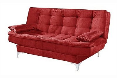 SOFA CAMA PARIS - PE CROMADO - VERMELHO LISO