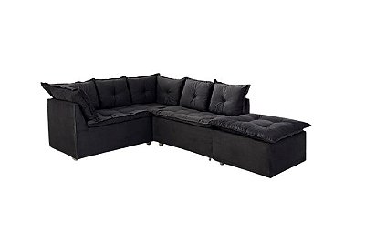SOFA DE CANTO TURIM 2 MOD+1PUFF PRETO LISO - PRIMOR