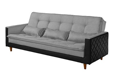 SOFA CAMA VIENA LINHO CINZA/2275 C/ KORINO PRETO/2238 LUXURY