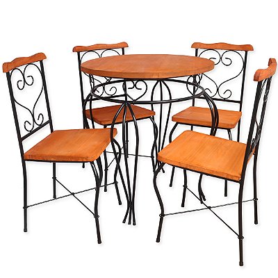 Jogo de mesa redonda fixa com 4 cadeiras coração