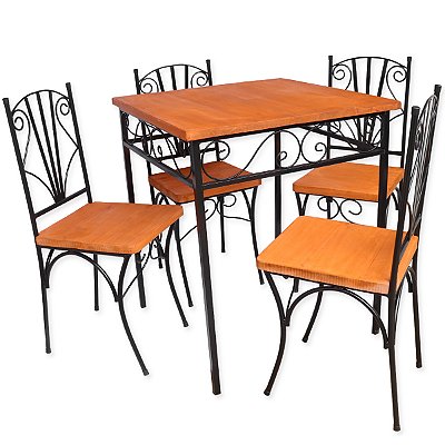 Jogo de mesa quadrada com 4 cadeiras rococó