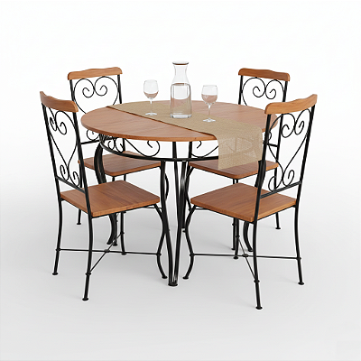 Jogo de mesa redonda fixa 90cm com 4 cadeiras coração