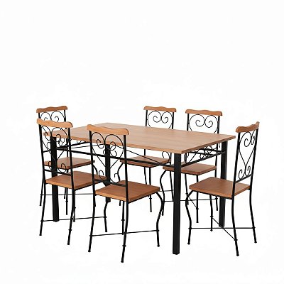 Jogo de mesa retangular com 6 cadeiras Coração