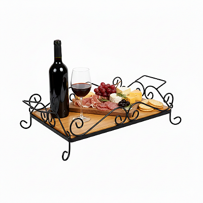 Bandeja artesanal ferro e madeira