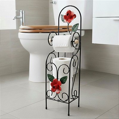 Suporte artesanal porta papel higiênico com cesto