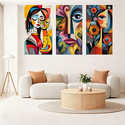 Conjunto de 3 Quadros Decorativos Cubista