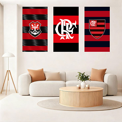 Conjunto de 3 Quadros Decorativos Meu Flamengo