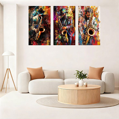 Conjunto de 3 Quadros Decorativos Arte Musical