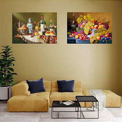 Conjunto de 3 Quadros Decorativos Mesa De Frutas