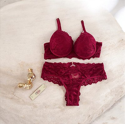 Conjunto de Renda com Aro Vinho Sensual