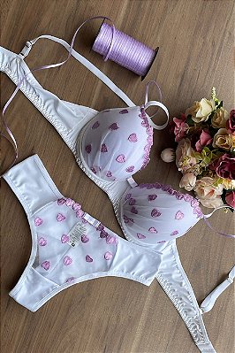 Conjunto Tule Bordado Fio Duplo com Laço