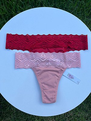 Calcinha Fio Duplo com Cós em Renda Feminina