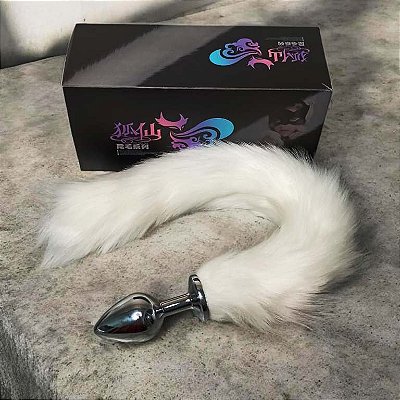 PLUG ANAL AÇO RABO RAPOSA BRANCO