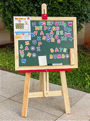 Lousa Magnética dupla face + cavalete + letras magnéticas