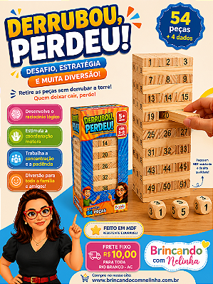 Derrubou perdeu mdf – jogo de desafio e diversao com 54 pecas