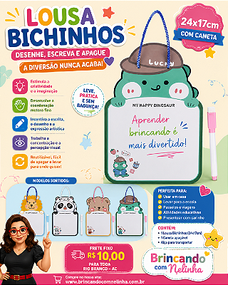 Lousa bichinhos 24x17cm c/caneta