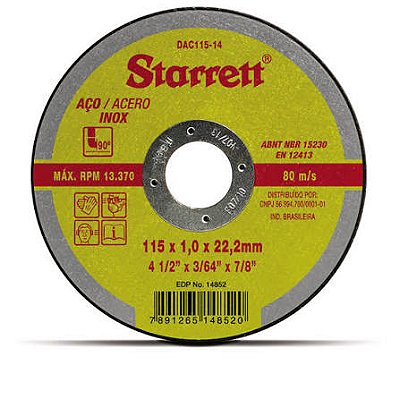 DISCO CORTE P/CORTE STARRETT 115X1,0X22,2MM