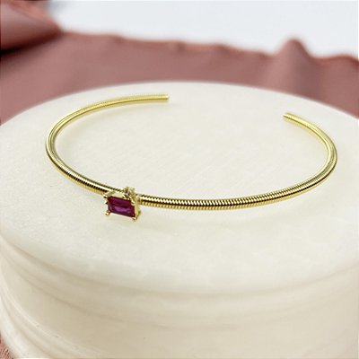 BRACELETE PEDRA ROSA NO DOURADO - SEMIJOIA