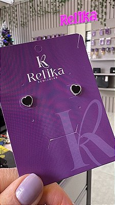 BRINCO CORAÇÃO ONIX - PRATA 925