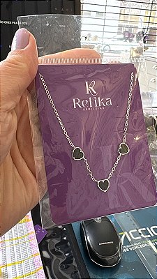 COLAR CORAÇÃO ONIX - PRATA 925