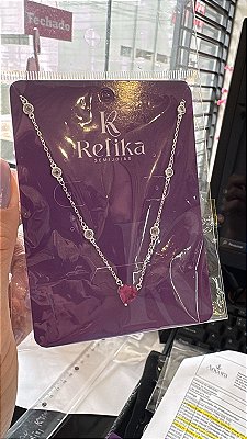 COLAR LUXO CORAÇÃO PINK - PRATA 925