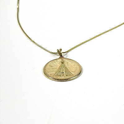 COLAR NOSSA SENHORA APARECIDA RESINADO NO DOURADO - SEMIJOIA