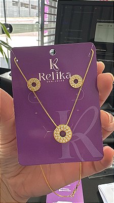 CONJUNTO DONUTS CRAVEJADOS -  SEMIJOIA