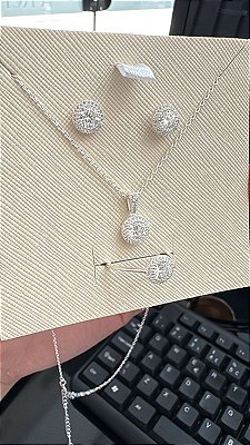 CONJUNTO MOISSANITE PIZZA + 18 SOLITARIO 2.4 - PRATA 925