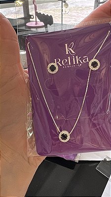 CONJUNTO PONTO DE LUZ LUXO PRETO - PRATA 925