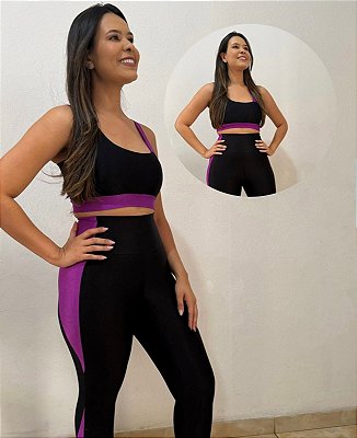 Conjunto Fitness Premium - Calça Legging Preta com Detalhes em Rosa
