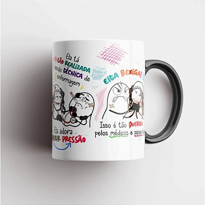 Caneca Personalizada Unykk Deixe ela que ela é técnica de enfermagem - Caneca com Alça Preta e Interior Preto