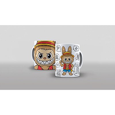 Caneca Unykk Personalizada Arte labubu Luffy One Piece eu vou ser o rei dos piratas pra caneca