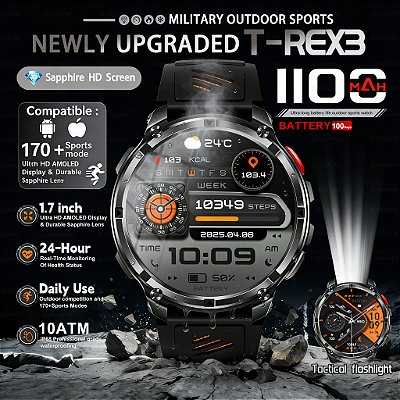 T-REX 3 militar smartwatch masculino 1100mah bateria ultra durável smartwatch 10