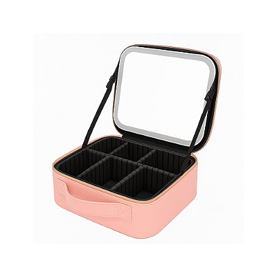 Maleta de Maquiagem com Espelho LED Rosa