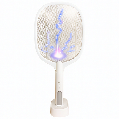 Raquete Elétrica Mata Insetos Recarregável com Base e Luz LED