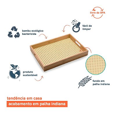 Bandeja em bambu retangular palinha 48cm - oikos
