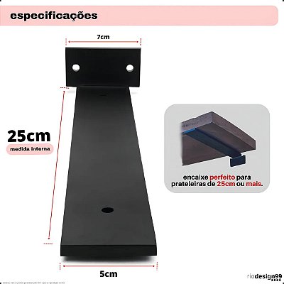 Mão Francesa Invisivél Preta 25cm