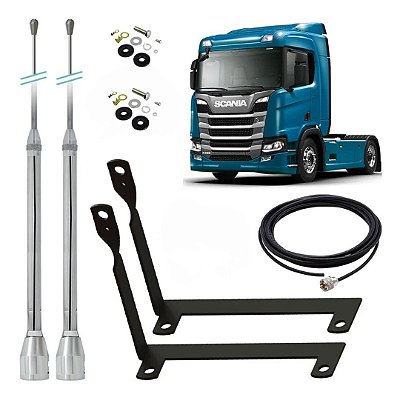 Antena Px Inox 2,70m Alongador Cabo Suporte Traseiro Scania