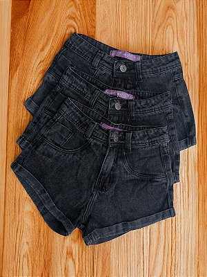 Short jeans com barra dobrada - Grafite