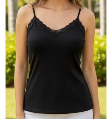 Camiseta Básica Feminina com Bojo e Renda