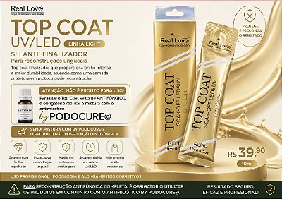 Top Coat UV/LED – Selante Antifúngico | 10ml 💰 R$ 39,90 Top coat finalizador desenvolvido para selagem e proteção de reconstruções ungueais