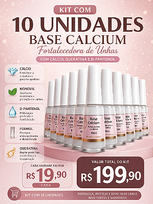 BASE CALCIUM – FORTALECEDORA DE UNHAS 💅 Tratamento completo para unhas fracas, quebradiças e danificadas A Base Calcium é uma solução fortalecedora desenvolvida para restaurar a resistência das unhas, promovendo crescimento saudável