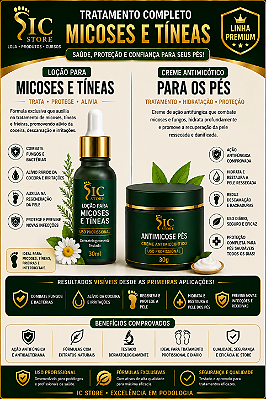 KIT MICOSES E TÍNEAS – TRATAMENTO COMPLETO PARA OS PÉS locao 30ml+Creme 30gr