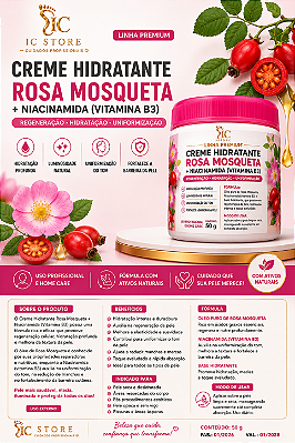 🌹 CREME HIDRATANTE ROSA MOSQUETA + NIACINAMIDA (VITAMINA B3) | 50g
